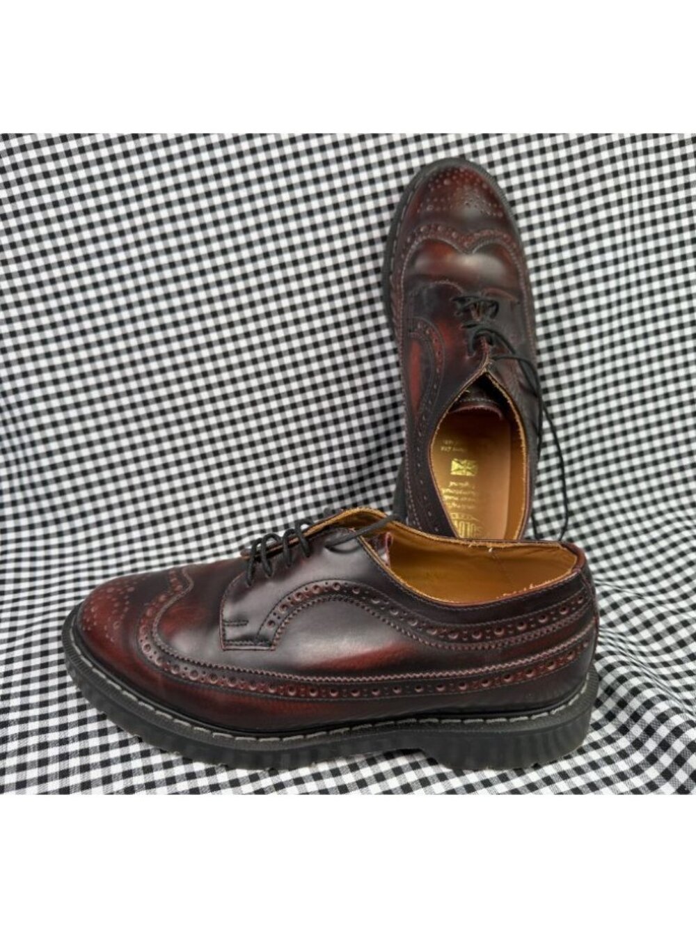 Solovair Mens 8.5 Burgundy Leather Wingtip Brogue Derby Shoes Made in England